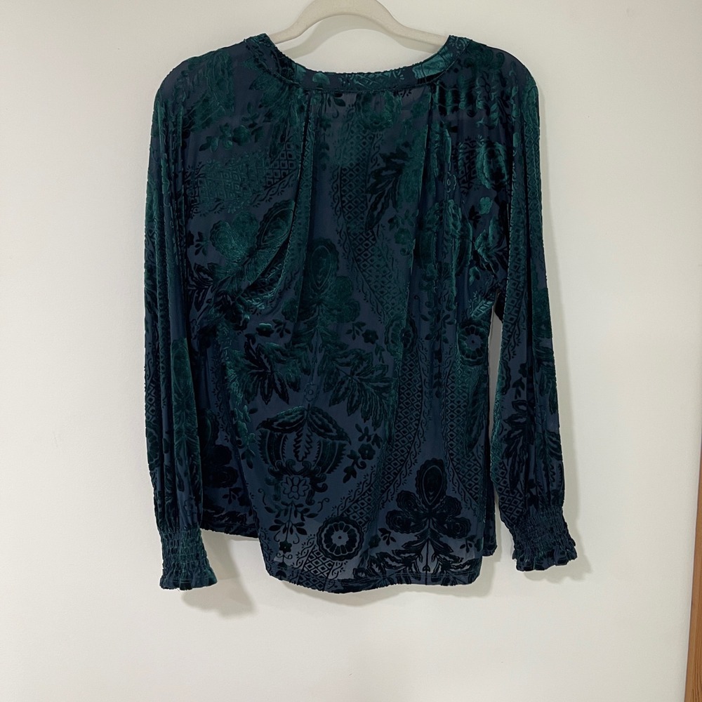 Artistic Works by Lu Burnout Velvet Blouse Women Size S Teal Green Floral | Boho - Picture 2 of 6